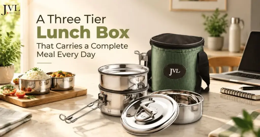 A Three Tier Lunch Box That Carries a Complete Meal Every Day
